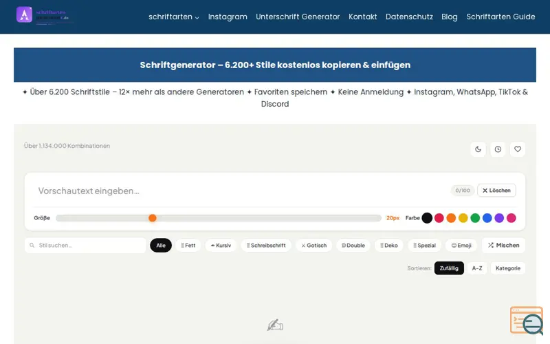 Screenshot of Schriftarten Generator