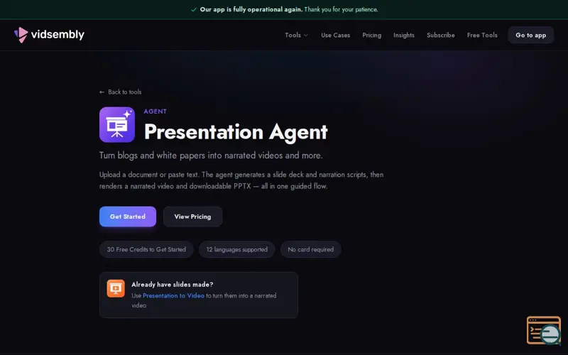 Screenshot of Presentation Agent