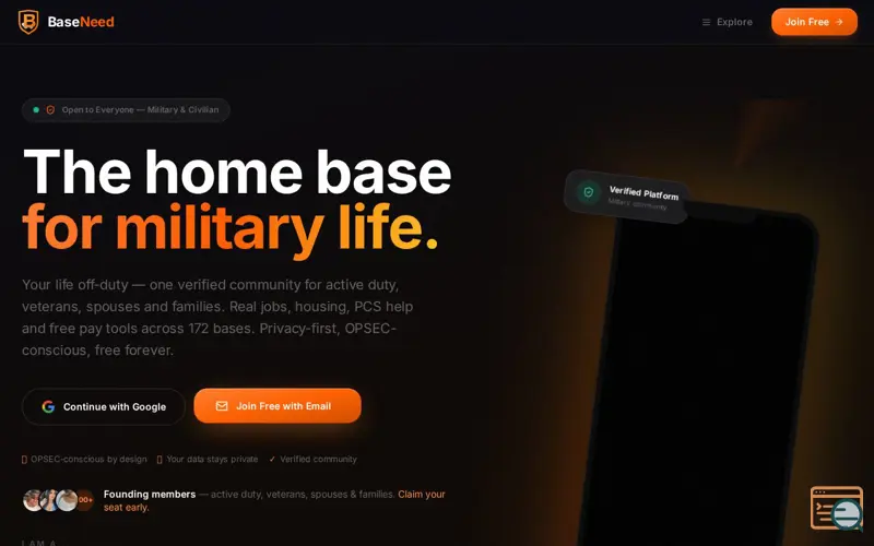 Screenshot of BaseNeed - Military Community