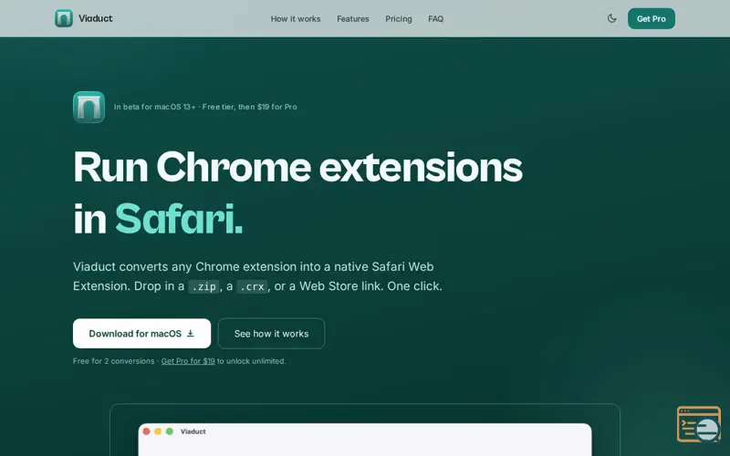 Screenshot of Viaduct Chrome Extensions in Safari