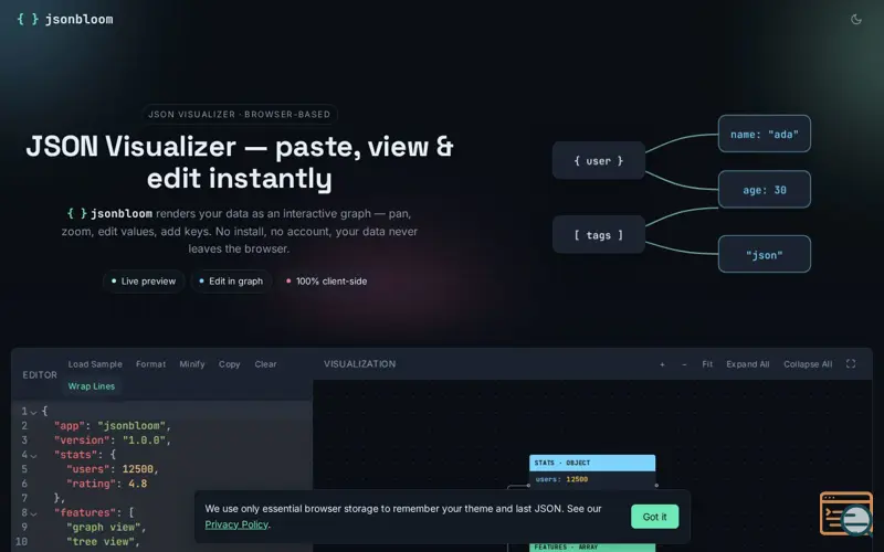 Screenshot of jsonbloom