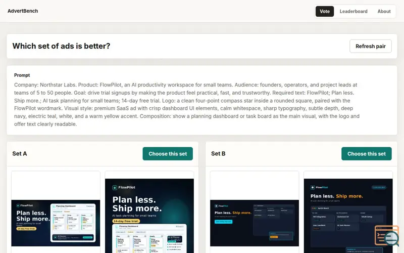 Screenshot of Advertbench