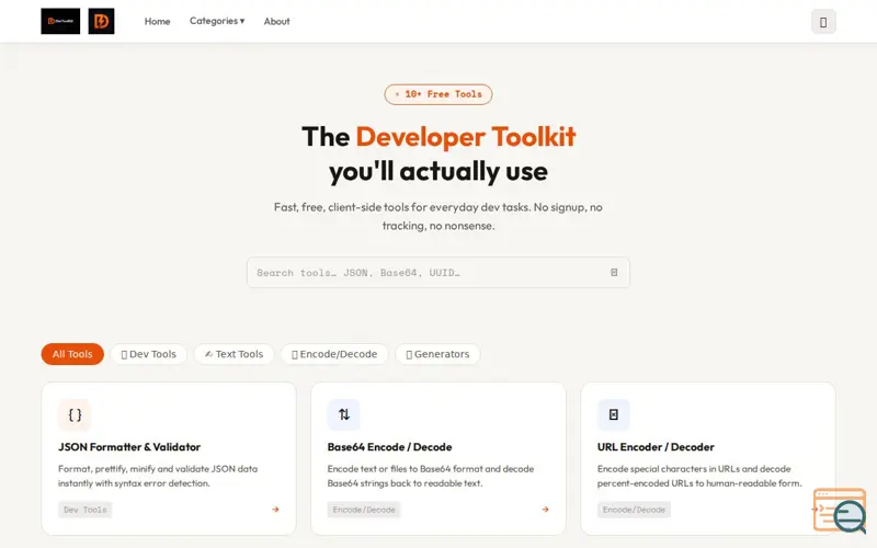 Screenshot of DevToolKit — Free Online Developer Tools
