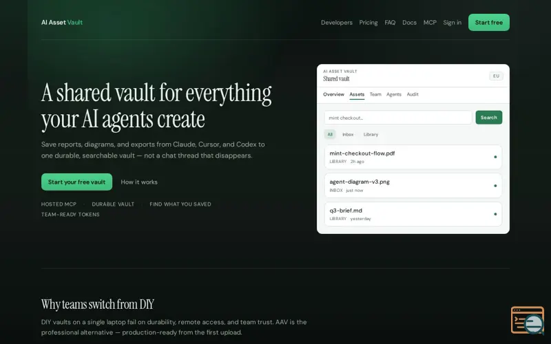 Screenshot of AI Asset Vault