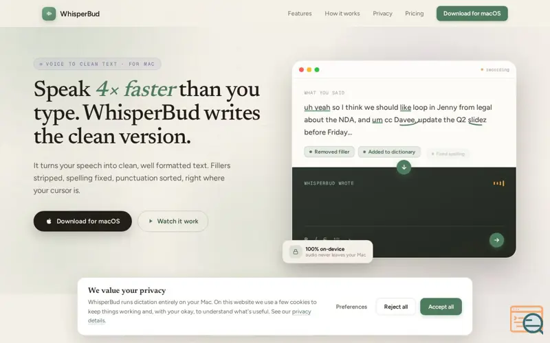 Screenshot of WhisperBud