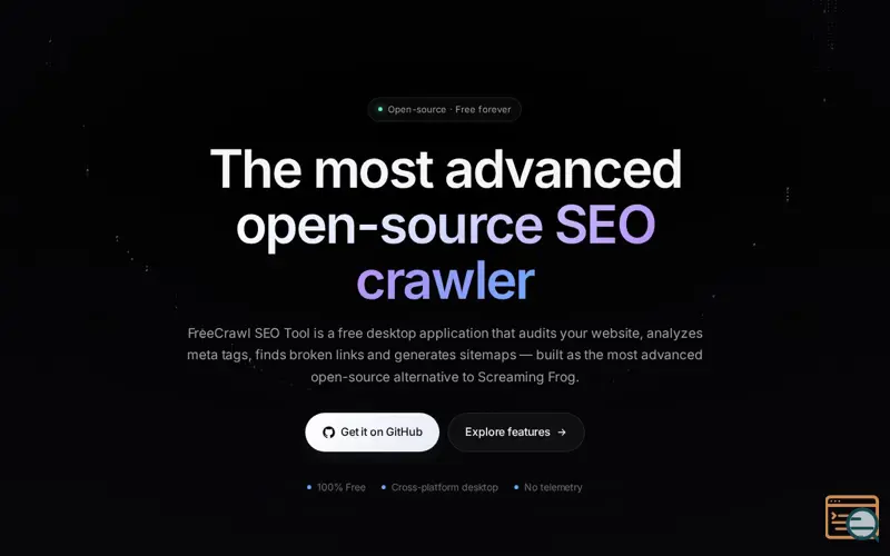 Screenshot of FreeCrawl SEO Tool, a launch using Unicorn Studio