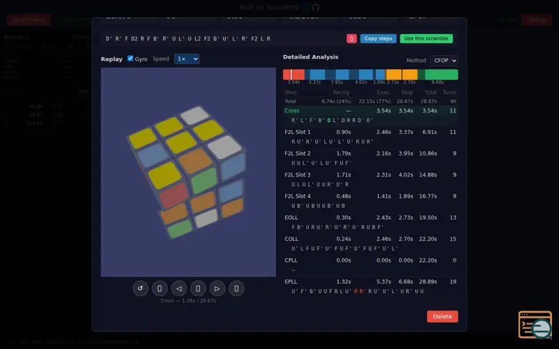 Screenshot of Rubik's Cube solve analyzer