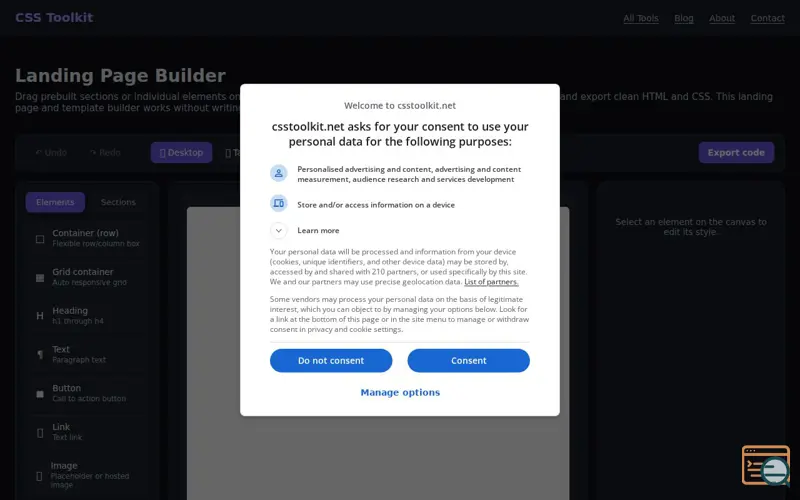 Screenshot of Landing Page Builder