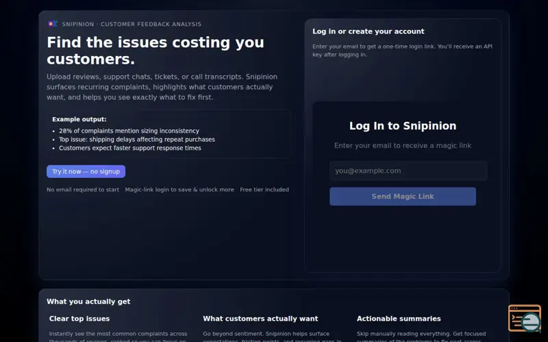 Screenshot of Snipinion
