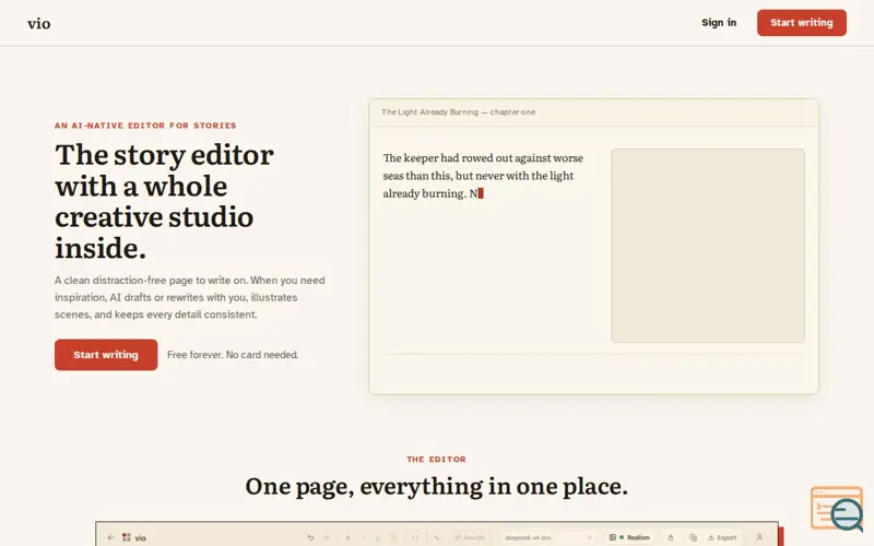 Screenshot of Write illustrated stories from one line · vio