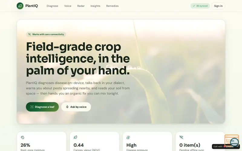 Screenshot of PlantIQ 