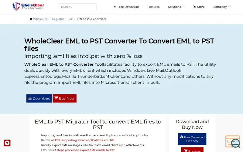 Screenshot of WholeClear EML to PST Converter