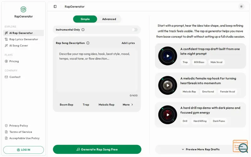 Screenshot of RapGenerator