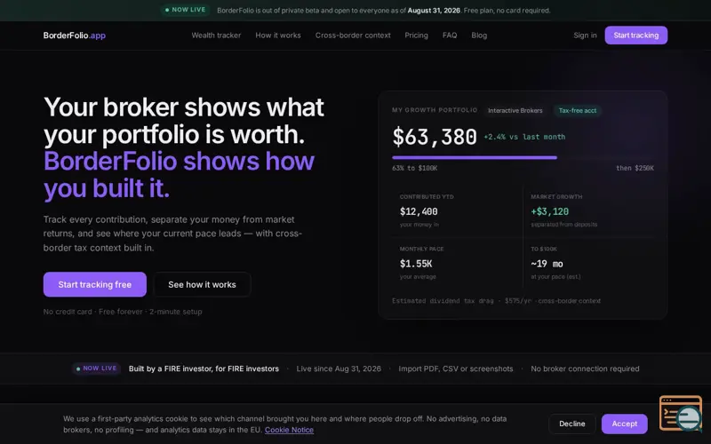 Screenshot of borderfolio.app
