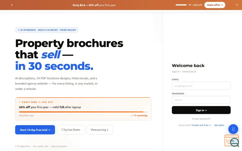Screenshot of ImmoGen23, a launch using SuperHosting.bg Email