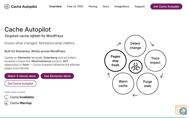 Screenshot of Cache Autopilot, a launch using Contact Form 7