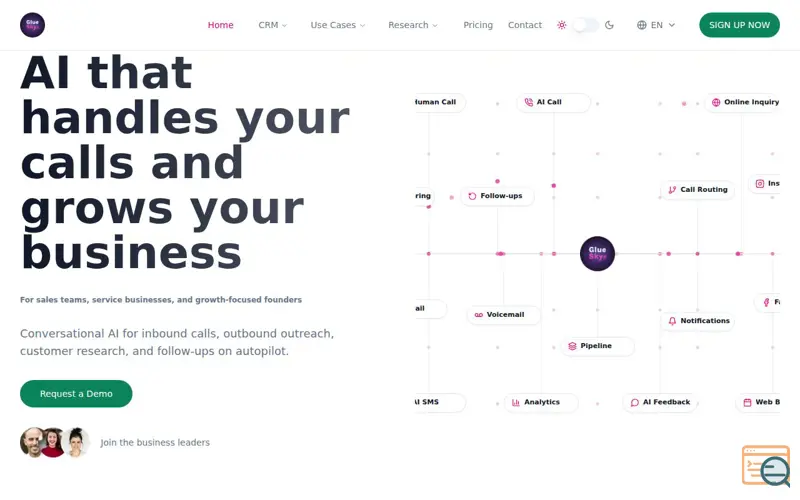 Screenshot of Glue Sky AI CRM