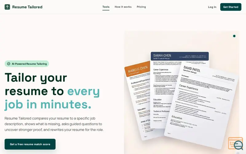 Screenshot of Resume Tailored