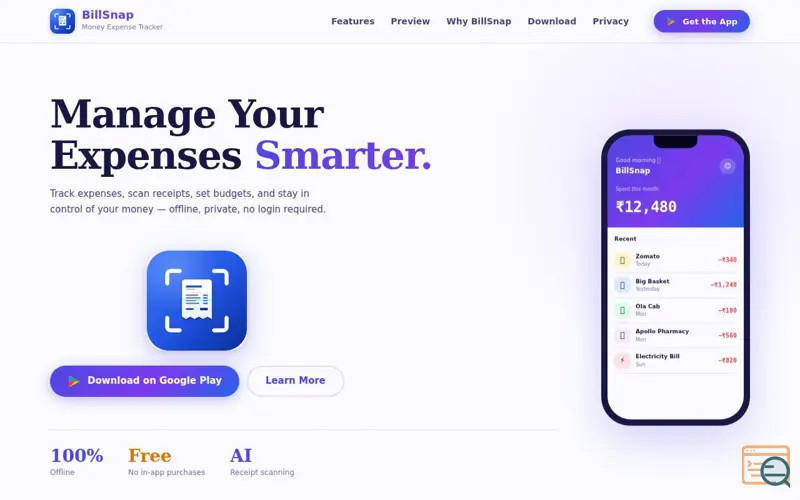 Screenshot of BillSnap — Money Expense Tracker