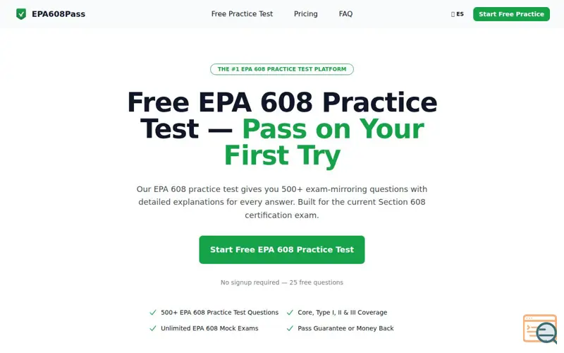 Screenshot of EPA608Pass AI