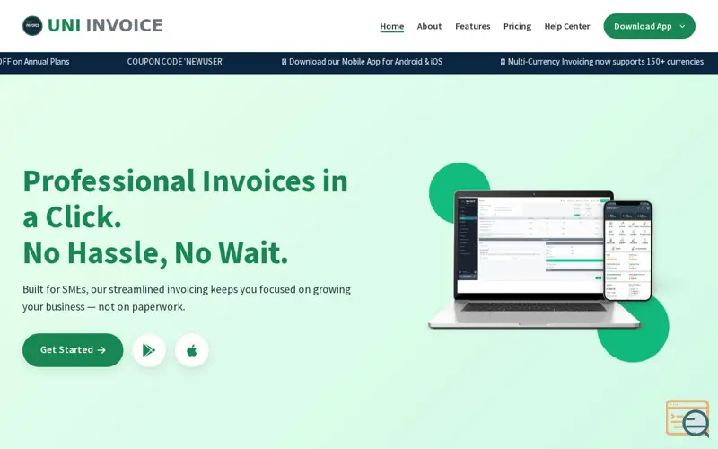 Screenshot of Uni Invoice