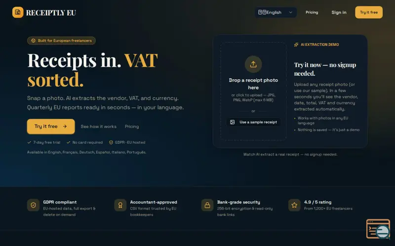 Screenshot of Receiptly EU