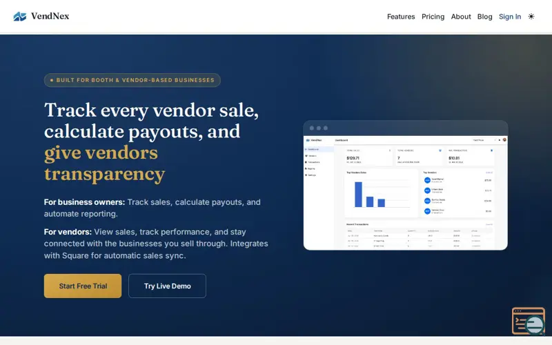 Screenshot of VendNex Launch