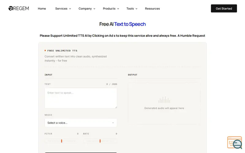Screenshot of Free AI Text to Speech