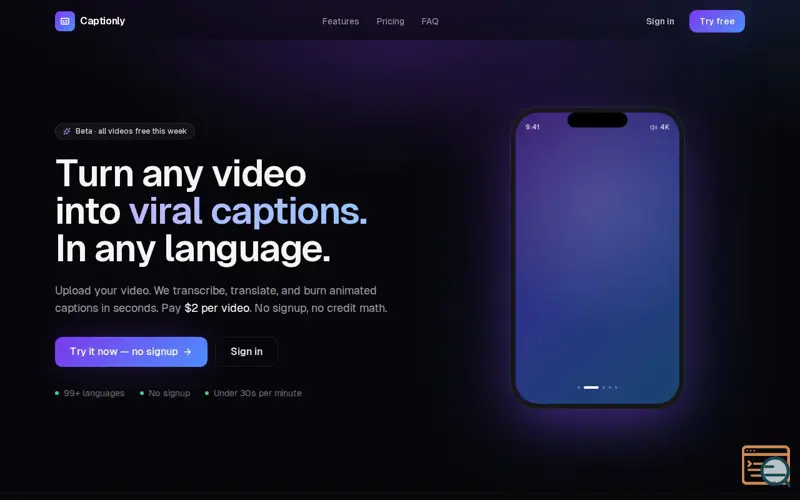 Screenshot of Captionly