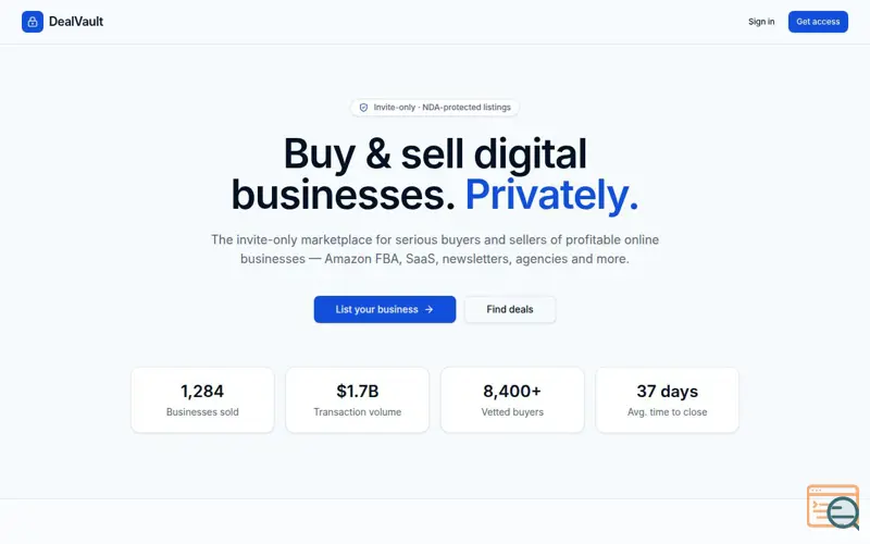 Screenshot of DealVault — Private M&A marketplace 