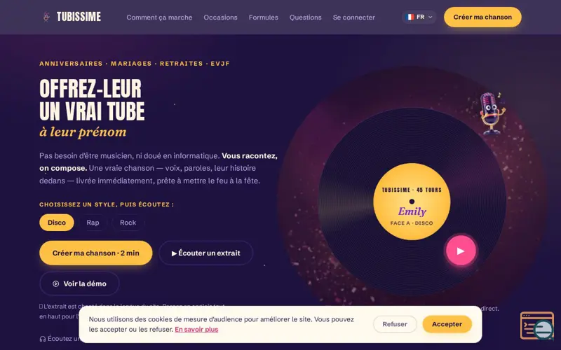 Screenshot of Chanson personnalisée à offrir en cadeau · Tubissime