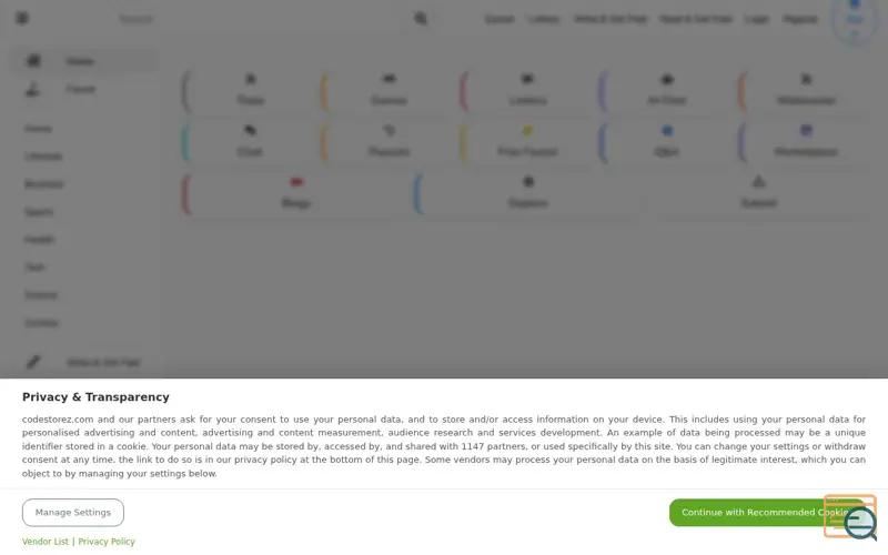 Screenshot of CodeStorez, a launch using Solve Media