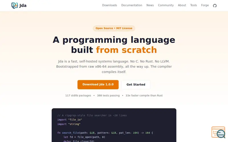 Screenshot of Jda Programming Language