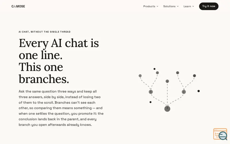 Screenshot of Cymose — A non-linear AI workspace. Branch every idea.