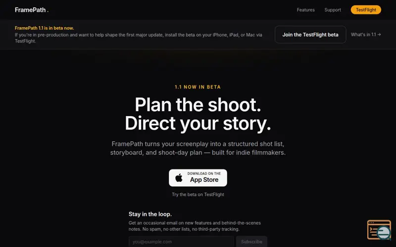 Screenshot of FramePath, a launch using Domainhotelli Email