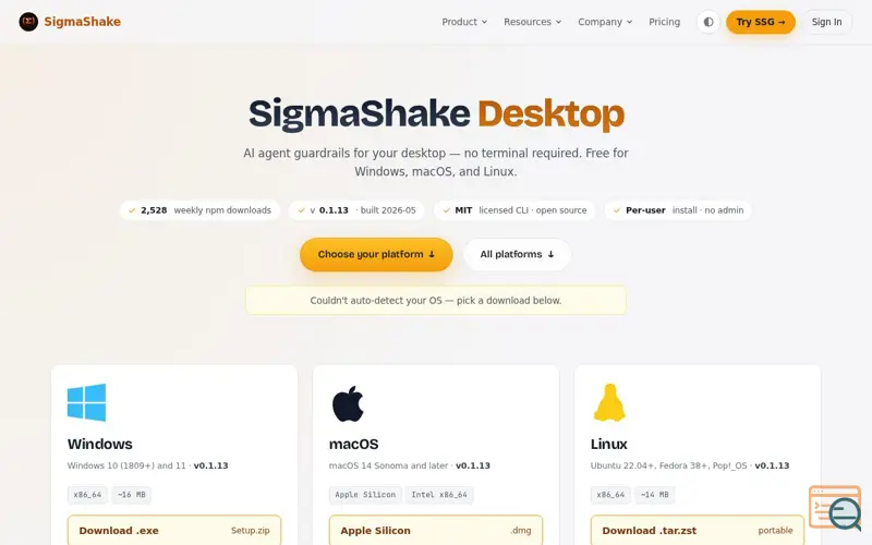 Screenshot of Sigmashake Desktop