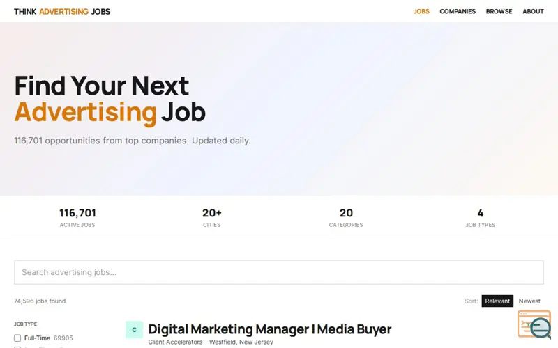 Screenshot of Think Advertising Jobs