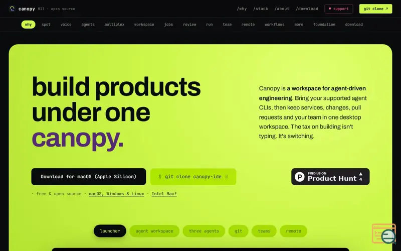 Screenshot of Canopy — the workspace for managing agents and projects