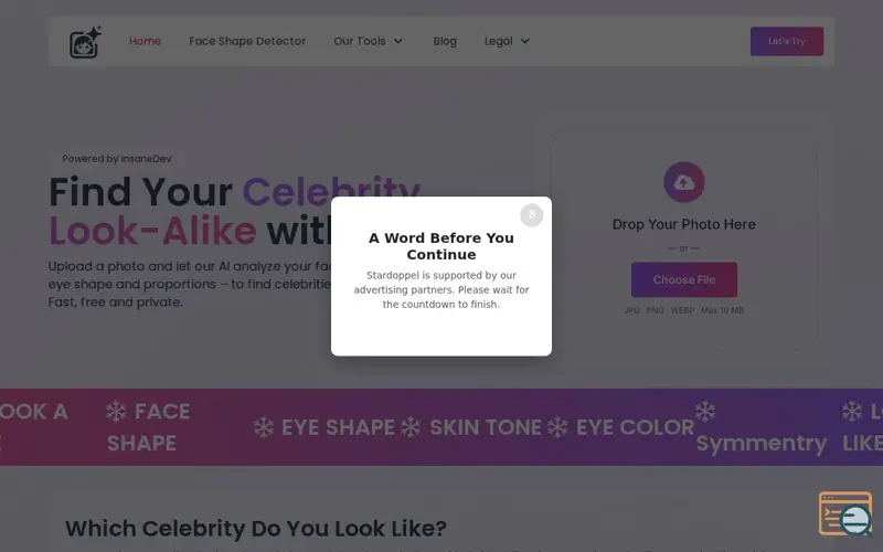 Screenshot of Celebrity Look Alike Finder, a launch using Findly.tools