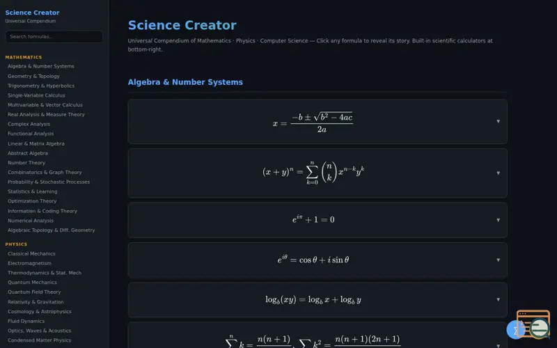 Screenshot of  Mathematics  Physics  Computer Science
