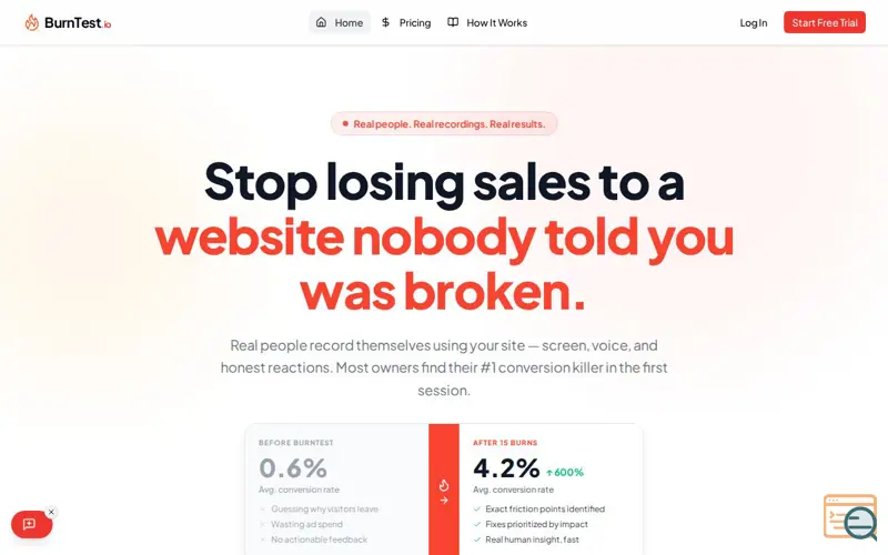 Screenshot of BurnTest.io