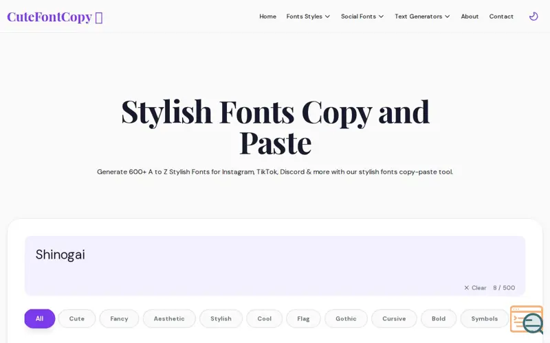 Screenshot of Stylish Fonts Copy and Paste