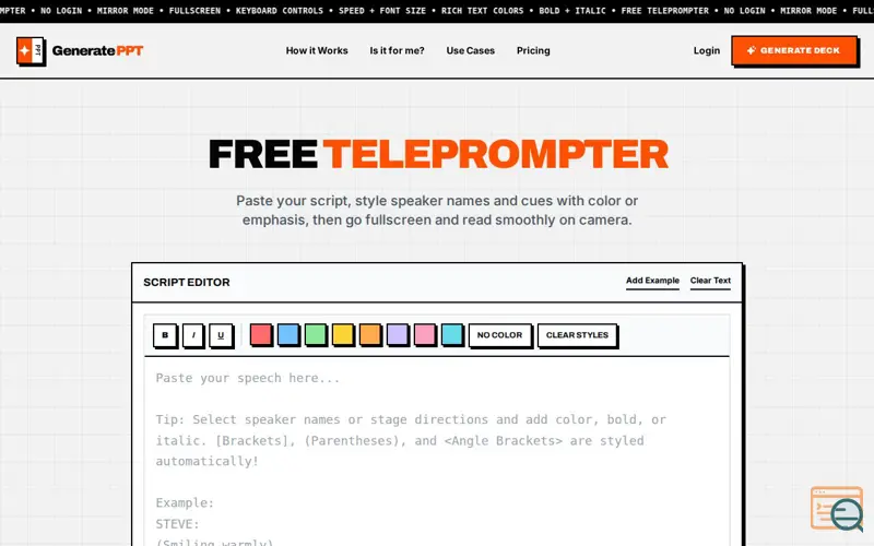 Screenshot of Free Teleprompter by GeneratePPT.com