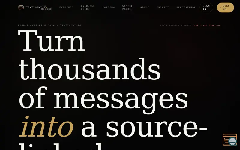 Screenshot of Textimony