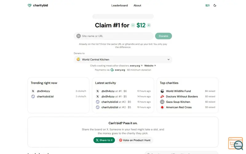 Screenshot of charitybid.lol - outbit for charity