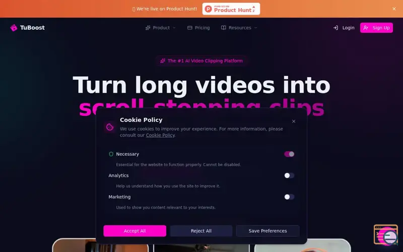 Screenshot of TuBoost, a launch using Cassandra