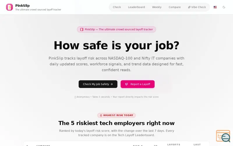 Screenshot of PinkSlip — The ultimate crowd sourced layoff tracker