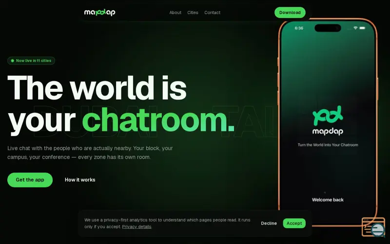 Screenshot of mapdap, a launch using Yahoo Search