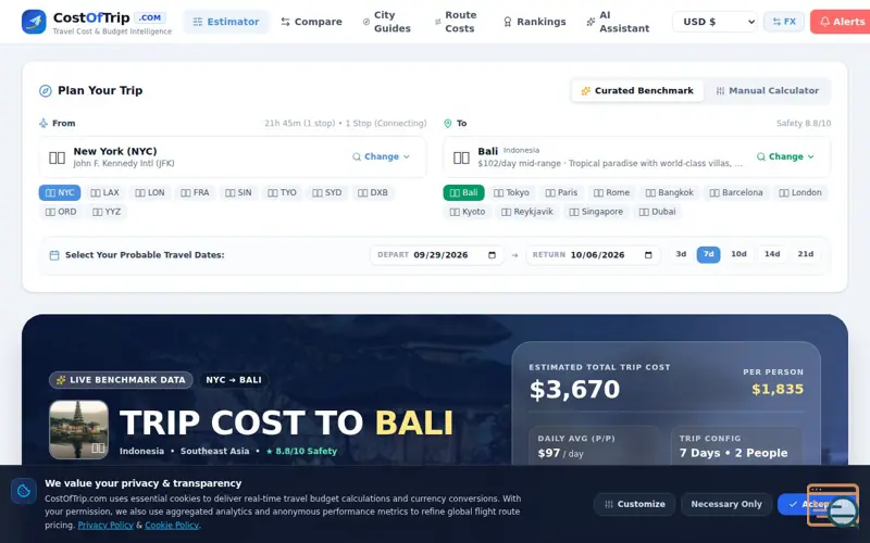 Screenshot of CostOfTrip: AI powered travel planner 