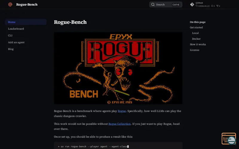 Screenshot of Rogue-Bench, a launch using Zensical